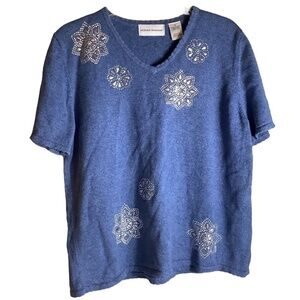 ALFRED Dunner Silver Embellished Blue Top Size  Medium (a)